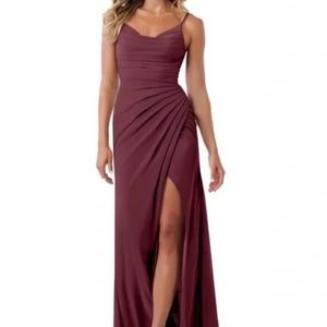 AZAZIE DEANDRA CABERNET Mermaid Pleated Mesh Floor-Length Dress